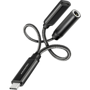 Adaptor AXAGON 1x USB-C Male - 1x Jack 3.5mm, 1x USB-C Female, PD 60W, Black