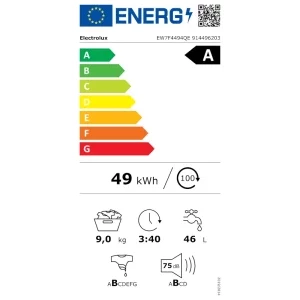Electrolux EW7F4494QE 9 kg, 1400 RPM, Inverter, SteamRefresh, QuickCare, UniversalDose, CareDrum, My Electrolux Care, Alb