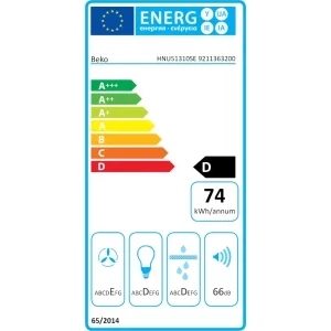 Beko integrata HNU51310SE, Putere absorbtie 370 m3/h, 3 trepte de viteza, Iluminare LED, 53 cm, Inox