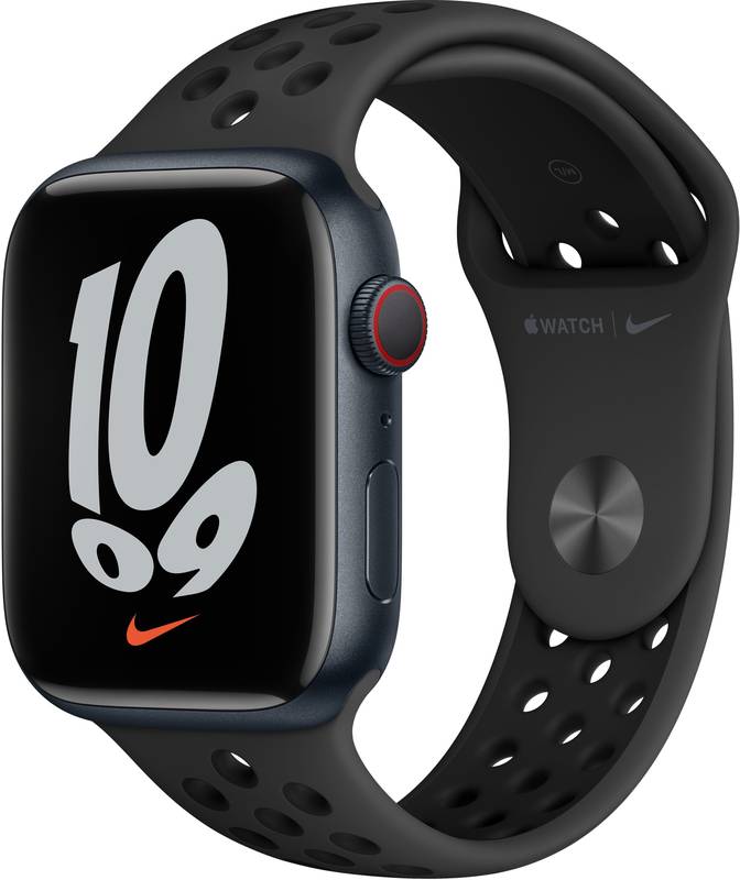 SmartWatch Apple Watch Nike 7, 45mm Aluminium Midnight cu Anthracite/Black Nike Sport Band Regular, GPS + Cellular