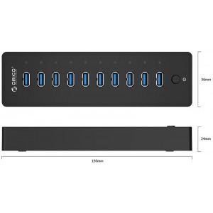 Orico P10, 10 porturi, USB 3.0, negru