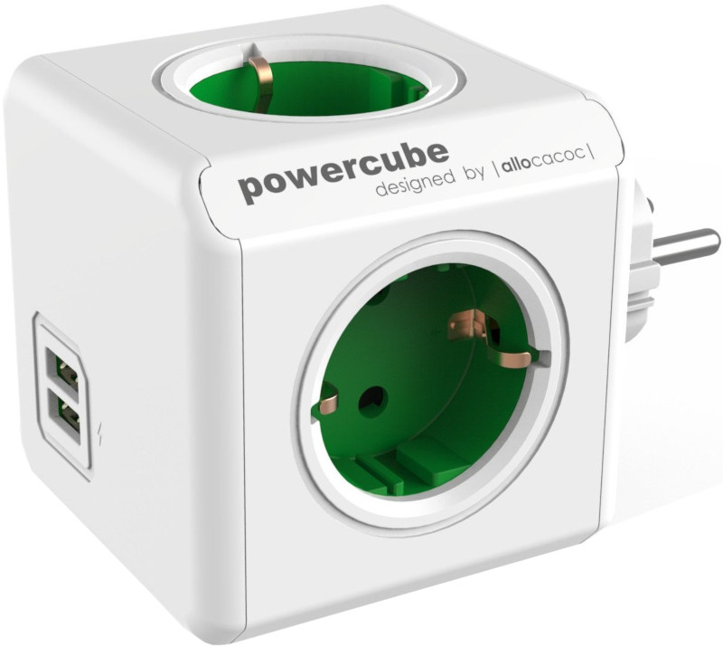 Priza/prelungitor Allocacoc PowerCube Original, 2x USB, 4x Schuko, Green