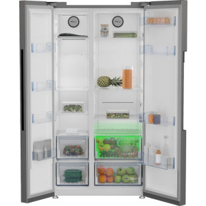 Beko GN163141XBN, 593 L, Clasa E, ProSmart Inverter, NeoFrost Dual Cooling, HarvestFresh, Control electronic, 179 cm, Argintiu