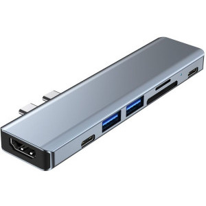 Tech-Protect 7-in-2 V5, dual USB-C, 2x USB 3.0, 2x USB-C, 1x HDMI, grey