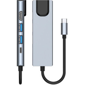 Tech-Protect 5-in-1 V3, 2x USB 3.0, 1x USB-C, 1x HDMI, 1x LAN, grey