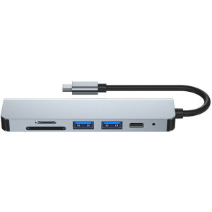 Tech-Protect 6-in-1 V4, 2x USB 3.0, 1x USB-C, 1x HDMI, SD reader, grey