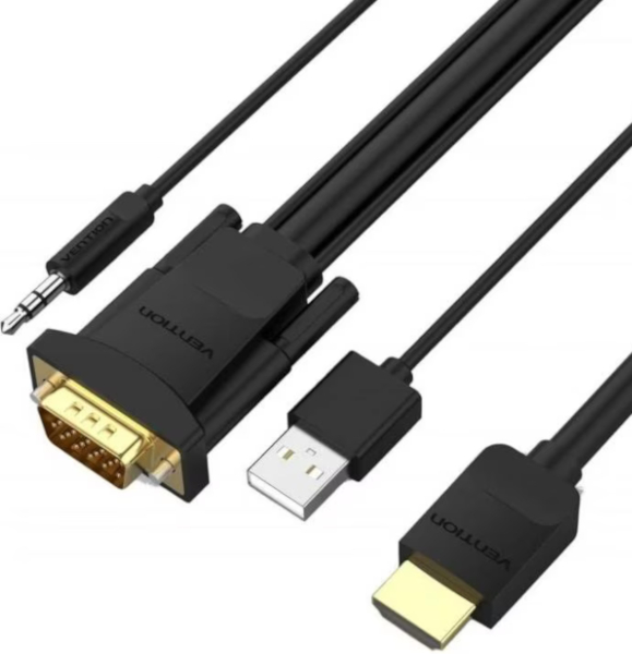 Cablu video Vention HDMI Male - VGA Male & Jack 3.5 mm & USB 2.0, 2 m, Negru