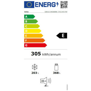 Beko GN162340XBRN, 571 L, Clasa E, NeoFrost Dual Cooling, ProSmart Inverter, HarvestFresh, Ice Fall, Display Touch Control, Dozator apa + gheata, 179 cm, Inox