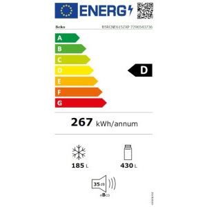 Beko B5RCNE615ZXP, 615 L, Clasa D, No Frost, ProSmart Inverter, HarvestFresh, EverFresh+, AeroFlow, BioCycle, 193 cm, Inox