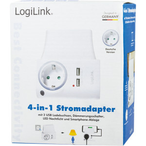 Logilink PA0165, 1x Schuko, 2x USB-A, Iluminare LED, Suport pentru telefon, Alb