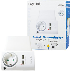 Logilink PA0165, 1x Schuko, 2x USB-A, Iluminare LED, Suport pentru telefon, Alb