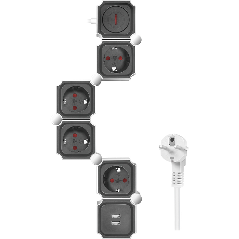 Priza/prelungitor Logilink LPS276U, 4x Schuko, 2x USB-A, Flexibil, 1.5m, Alb-Negru