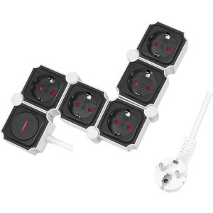 Logilink LPS277, 5x Schuko, Flexibil, 1.5m, Alb-Negru