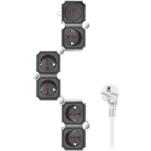 Priza/prelungitor Logilink LPS277, 5x Schuko, Flexibil, 1.5m, Alb-Negru