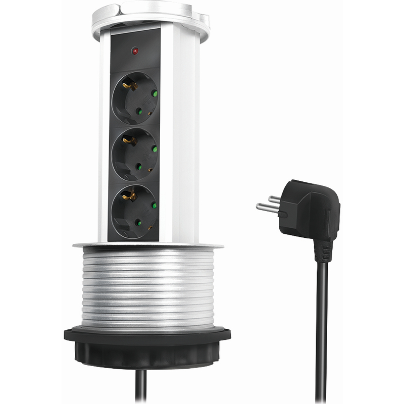 Priza/prelungitor Logilink LPS235A, 3x Schuko, Retractabila, 1.8m, Argintiu-Negru-Alb