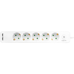 Logilink LPS249U, 5x Schuko, 2x USB-A, 1.5m, Alb