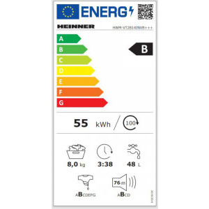 Heinner HWM-VT2814INVB+++, 8 kg, 1400 RPM, Clasa B, Inverter, 60 cm, Alb