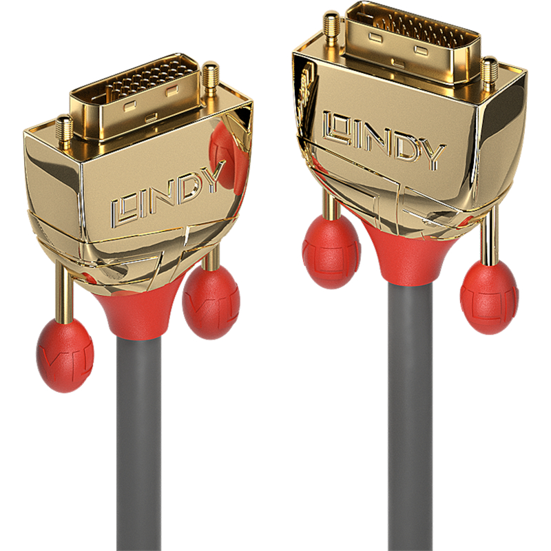 Cablu video LINDY Gold, DVI-D Male - DVI-D Male, Dual Link, 2m, gri-auriu
