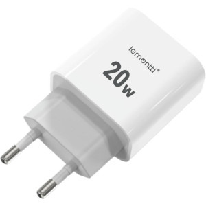 Lemontti 1x USB-C, 1x USB QC Charge 3.0, Whitehb  + USB-C Male la USB-C Male, 20W, 1m, White