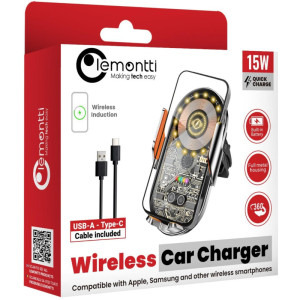 Lemontti Auto, Incarcare wireless, 15W, cablu USB-C, Black