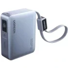 Baterie externa Ugreen PB584, 10000 mAh, 1x USB, 1x USB-C, 33 W, Display, Cablu USB-C integrat, Silver