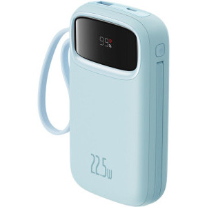 Baseus Qpow2, 10000 mAh, 1x USB, 2x USB-C, 22.5 W, Display, Cablu USB-C & Lightning integrat, Blue