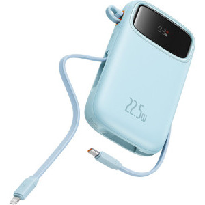 Baseus Qpow2, 10000 mAh, 1x USB, 2x USB-C, 22.5 W, Display, Cablu USB-C & Lightning integrat, Blue