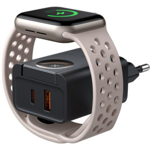 Mcdodo 1x USB, 1x USB-C, Fast Charge 30W, Black cu Incarcator wireless integrat pentru Apple Watch