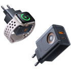 Incarcator retea Mcdodo 1x USB, 1x USB-C, Fast Charge 30W, Black cu Incarcator wireless integrat pentru Apple Watch