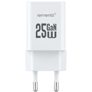 Lemontti 1x USB, 1x USB-C, 25W, GaN, White