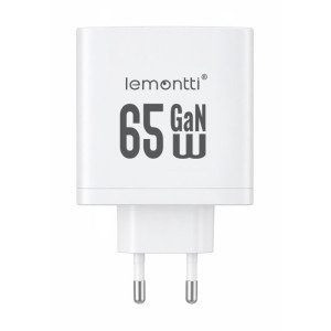 Lemontti 1x USB, 2x USB-C, Fast Charge 65W, GaN, White