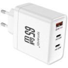 Incarcator retea Lemontti 1x USB, 2x USB-C, Fast Charge 65W, GaN, White