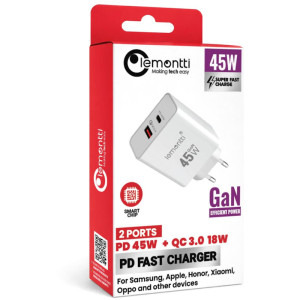 Lemontti 1x USB, 1x USB-C, Fast Charge 45W, GaN, Q.C. 3.0, White