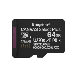 Kingston Micro SDXC Canvas Select Plus Gen3, 64GB, Clasa 10, UHS-I, V10, A1 + Adaptor SD