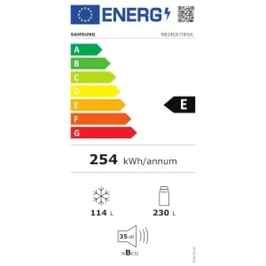 Samsung RB34C670ESA/EF, 344 L, Clasa E, No Frost, Digital Inverter, All Around Cooling, SpaceMax, Smart Things, Control electronic, 185 cm, Inox