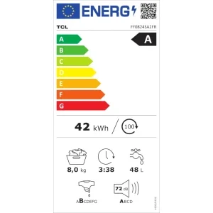 TCL FF0824SA2, 8 kg, 1400 RPM, Clasa A, Digital Inverter, Magic Flow, Honeycomb Drum, Argintiu