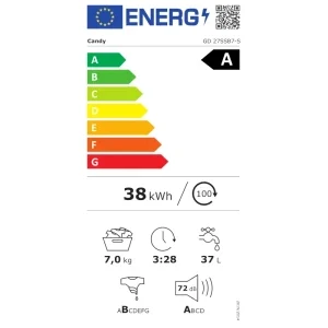 Candy GD 27SSB7-S, Slim, 7 kg, 1200 RPM, Clasa A, Inverter, ProActive Wash, Alb