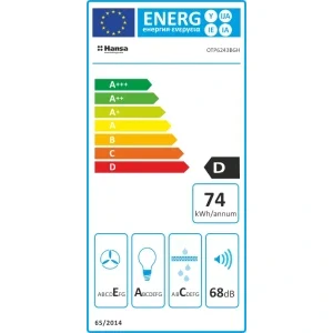 Hansa telescopica OTP6243BGH, Putere de absorbtie 389 m3/h, 3 trepte, Clasa D, 60 cm, Negru