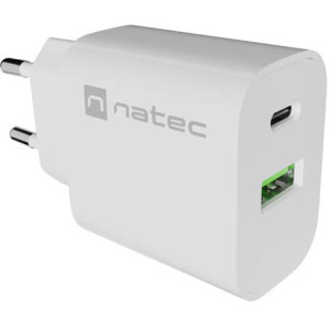Natec Ribera, 1x USB-A, 1x USB-C, 20 W, White