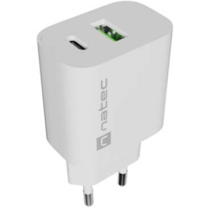 Natec Ribera, 1x USB-A, 1x USB-C, 20 W, White