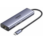 Ugreen 6-in-1 USB-C la PD3.0 100W, 2x USB, RJ45, DP 4K@60hz, 5Gbps, Grey