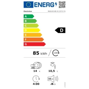 Electrolux E62LD210S, 14 seturi, 8 programe, Clasa D, Inverter, AirDry, 360Clean, MaxiFlex, QuickSelect, 60 cm