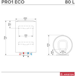 Ariston electric Pro 1 Eco 80L, 1800 W, functie Eco Evo, rezervor emailat cu Titan