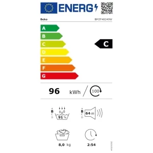 Beko BM3T48249W, Pompa de caldura, 8 kg, Clasa C, ProSmart Inverter, Eco Gentle, SteamCure, AquaWave, Alb