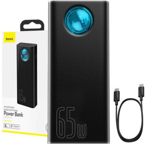 Baterie externa Baseus Amblight 30000 mAh, 4x USB, 1x USB-C, 65W, Black, posibilitate incarcare laptop