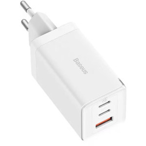 Baseus GaN5 Pro, 2x USB-C, 1x USB, Quick Charge 65W, White