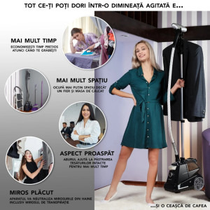 Suporto Aparat de calcat cu abur Steamer R3, 2200W, 45g/min, Negru