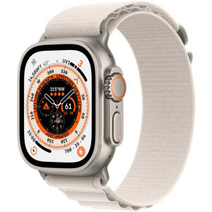 Apple Watch Ultra, 49mm Titanium cu Starlight Alpine Loop Large, GPS + Cellular