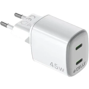 Celly 2x USB-C, Quick Charge 45 W, GaN, White