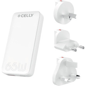 Celly 1x USB-C, 1x USB, Quick Charge 65 W, GaN, White